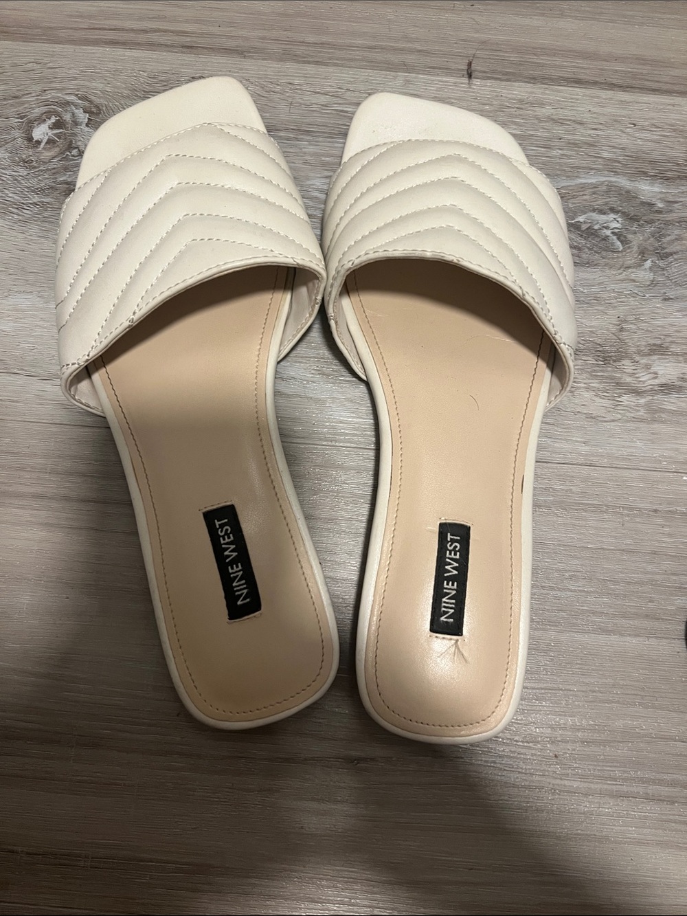 Nine West Cream Quilted Open-Toe Slide Mules